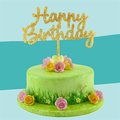 Cake-Topper "Happy Birthday" Größe 1, Glitzer Gold - 1
